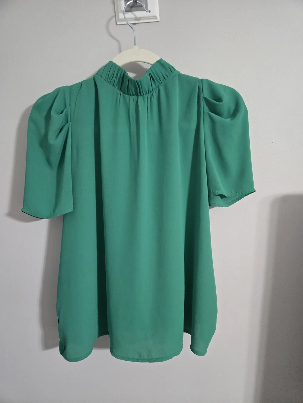 LOFT Emerald Green Puff-Sleeve Mock Neck Blouse
